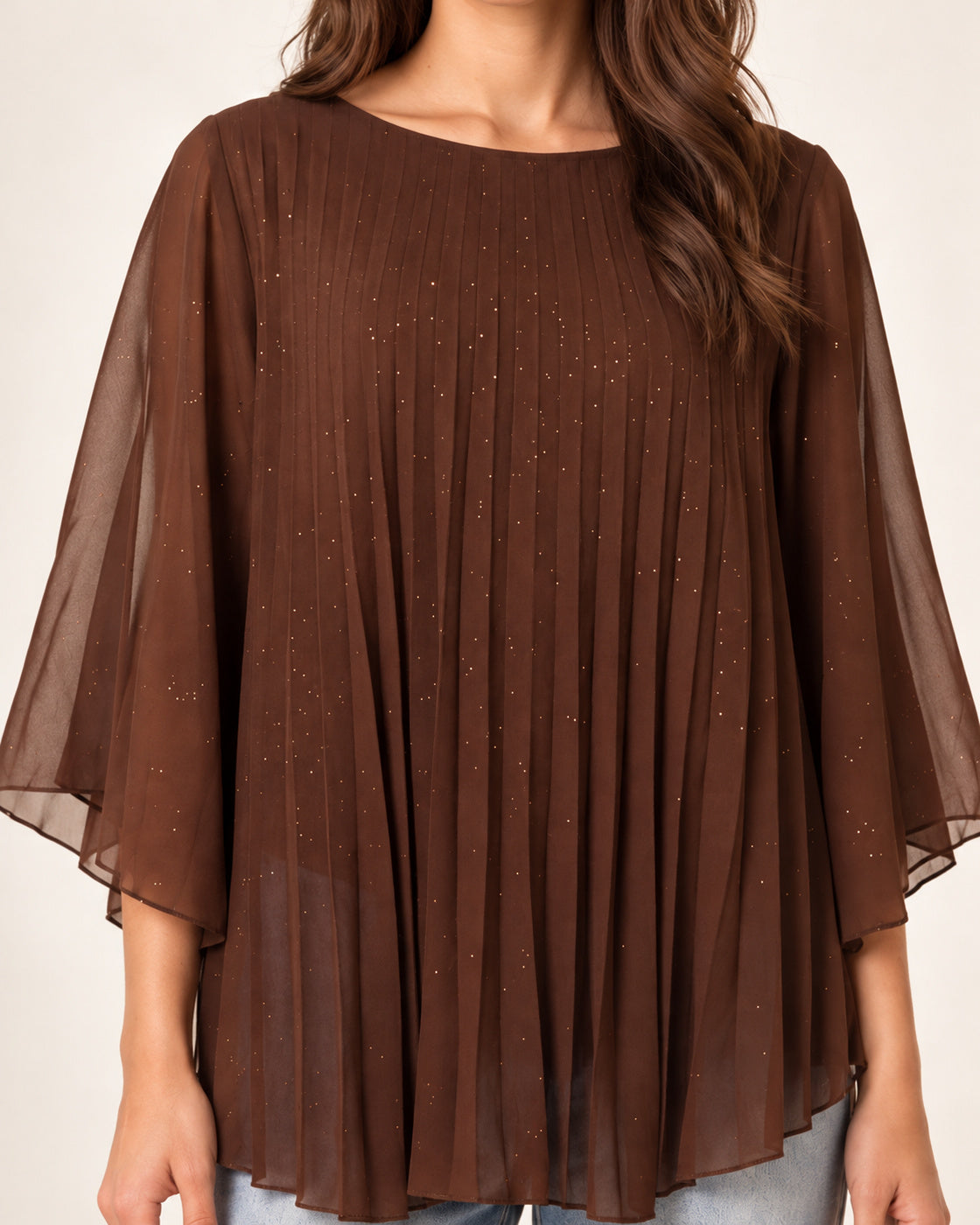Metallic Glitter Pleated Blouse – Sparkly Evening Top