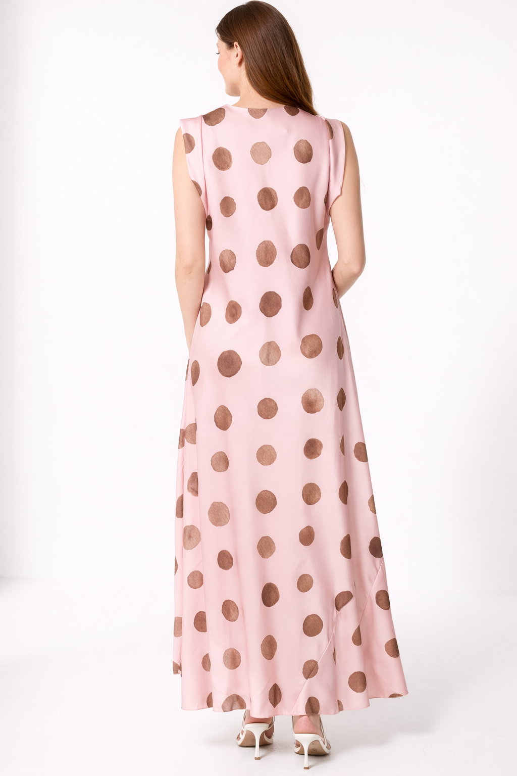 Elegant Satin Polka Dot Maxi Dress for Women – Cowl Neck Sleeveless Summer Dress