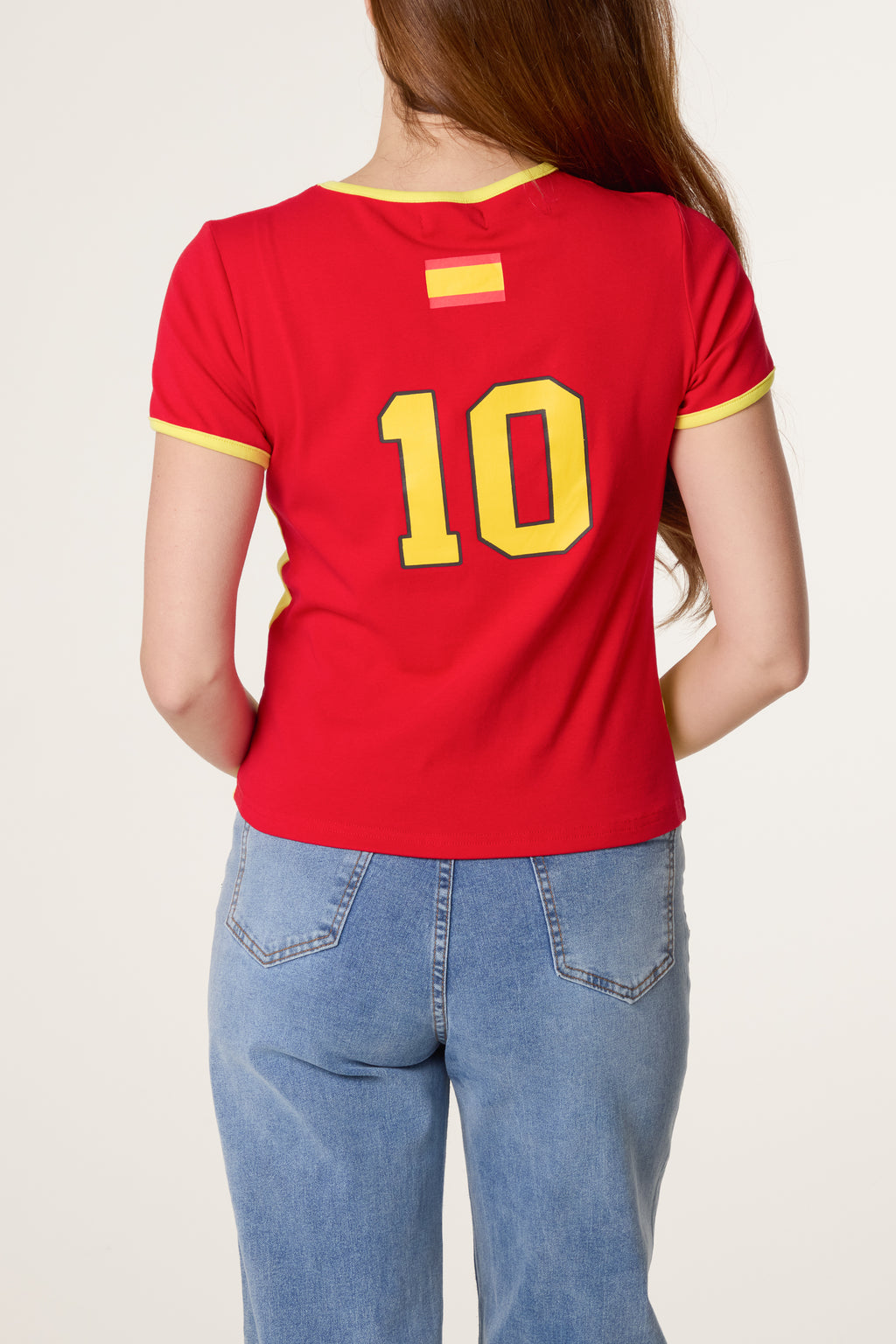 Spain Printed Women’s T-Shirt – Red Fitted Sports Style Tee