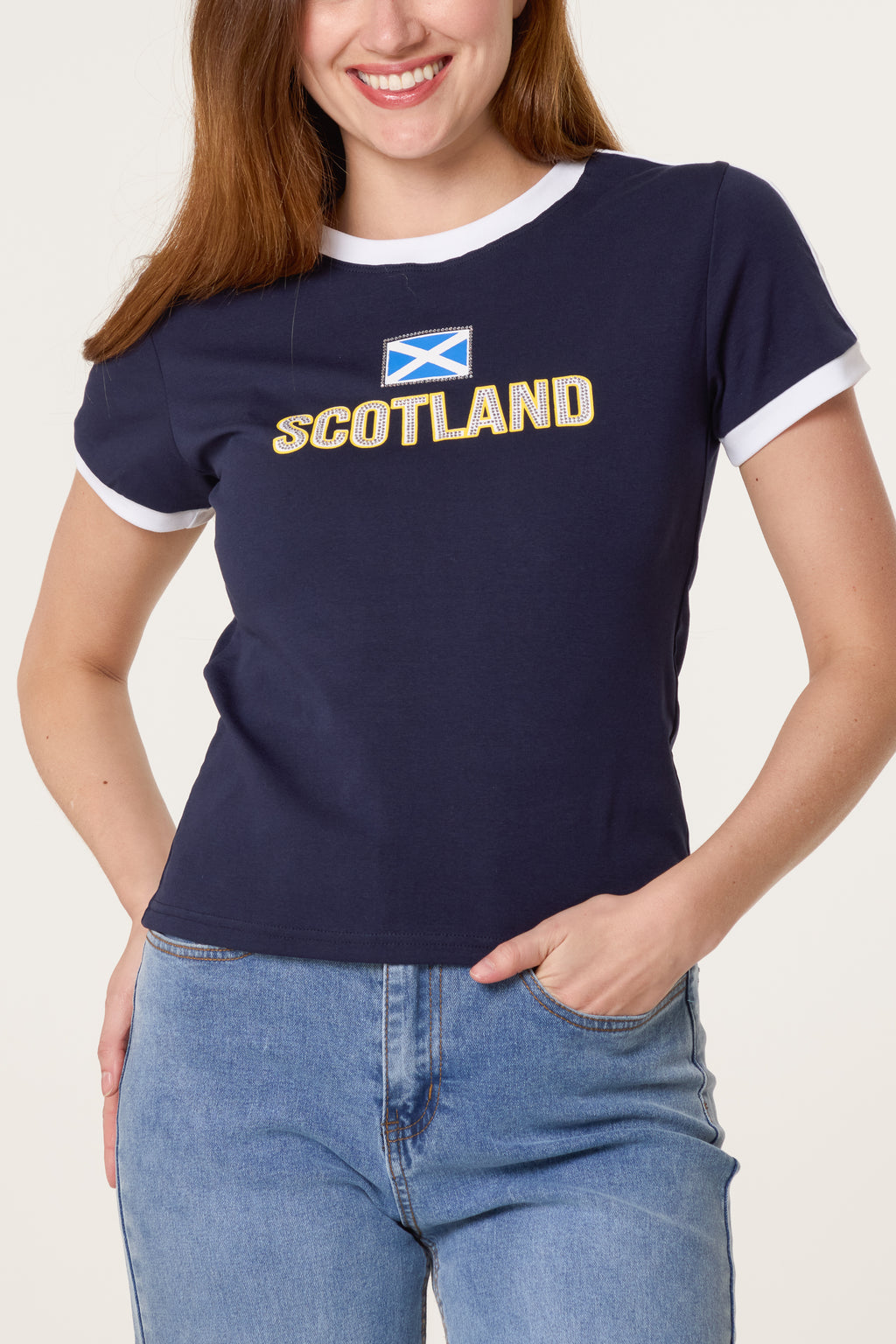 Scotland Printed Women’s T-Shirt – Navy Fitted Sports Style Tee