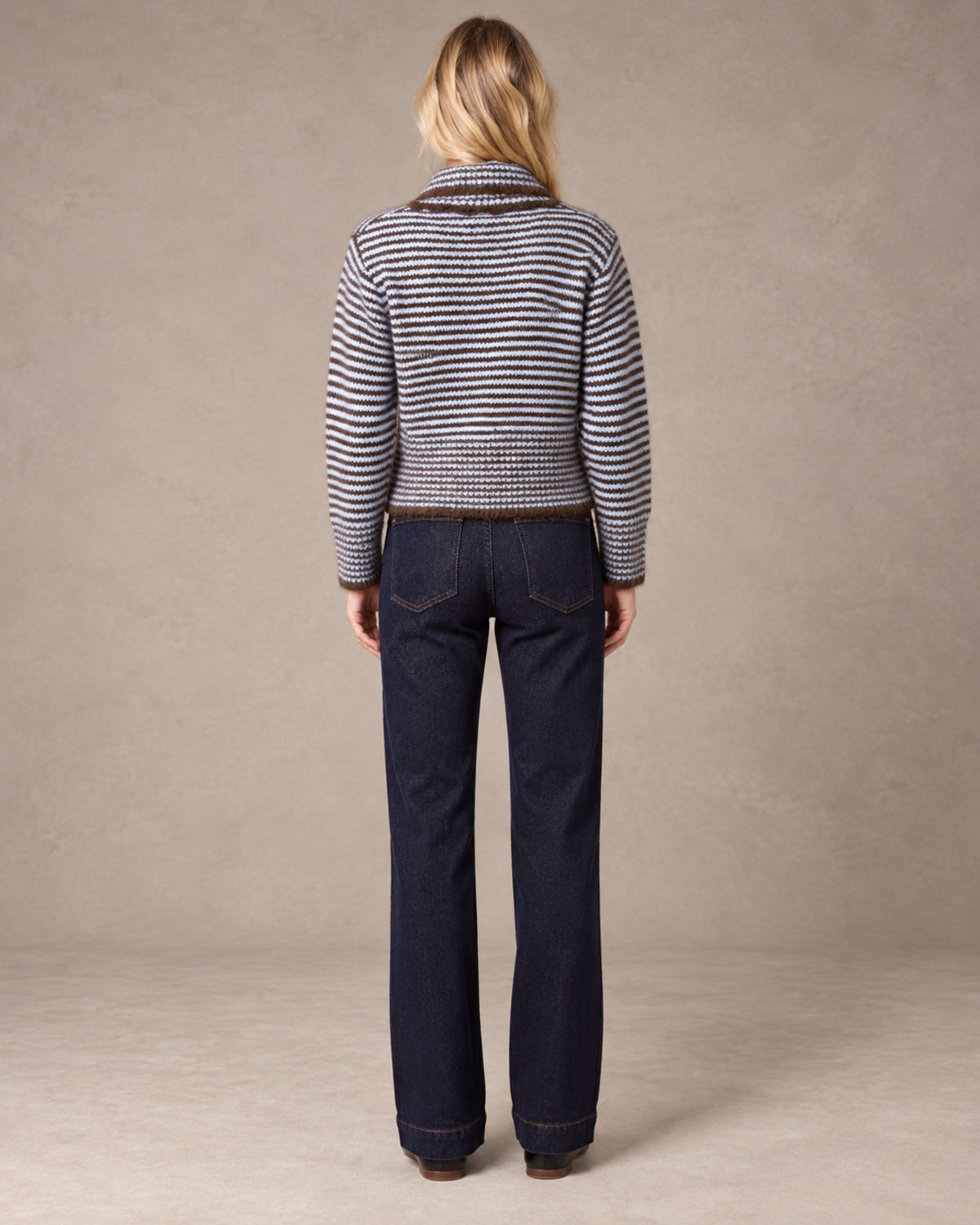 Mini Collar Striped Button Through Knit Cardigan