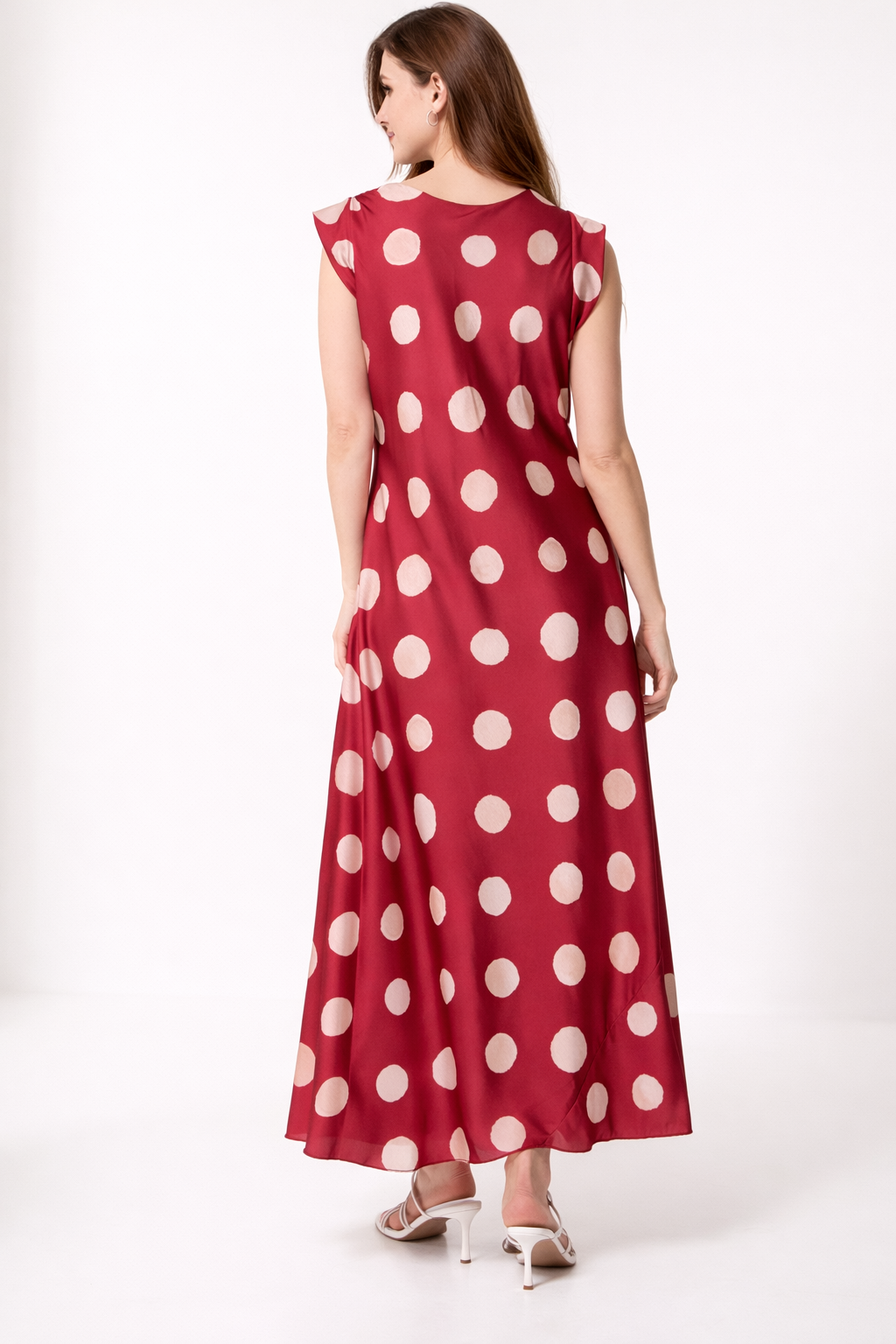 Elegant Satin Polka Dot Maxi Dress for Women – Cowl Neck Sleeveless Summer Dress