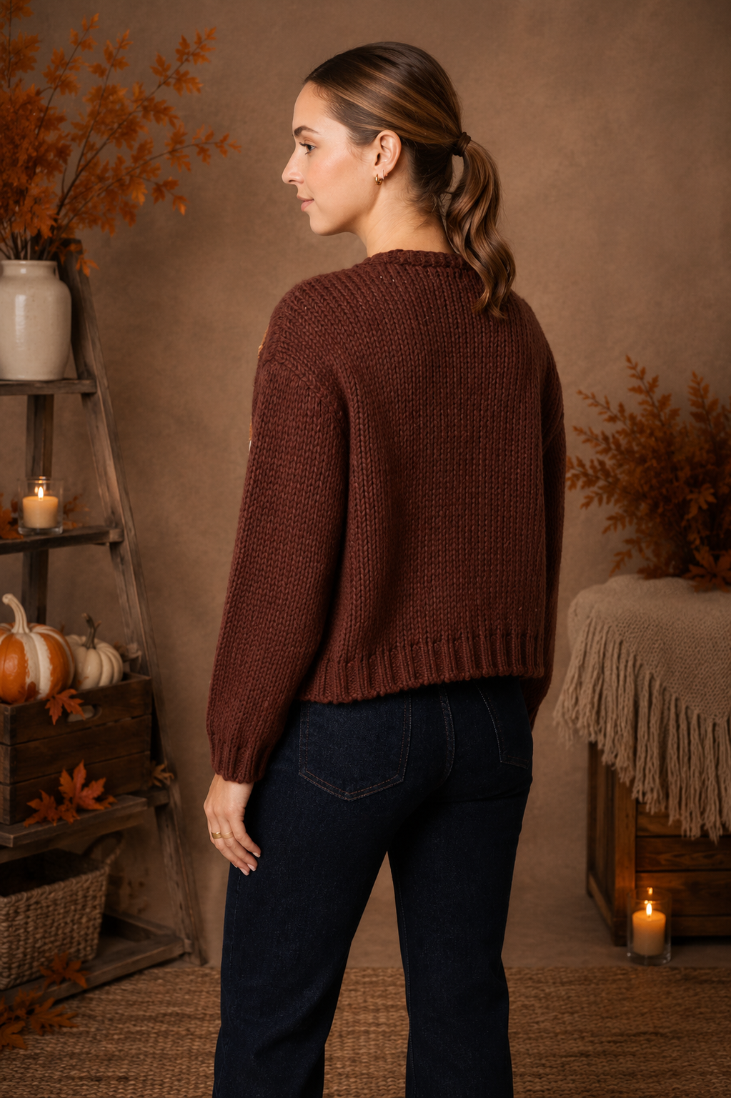 Embroidered Flower Chunky Knit Cardigan