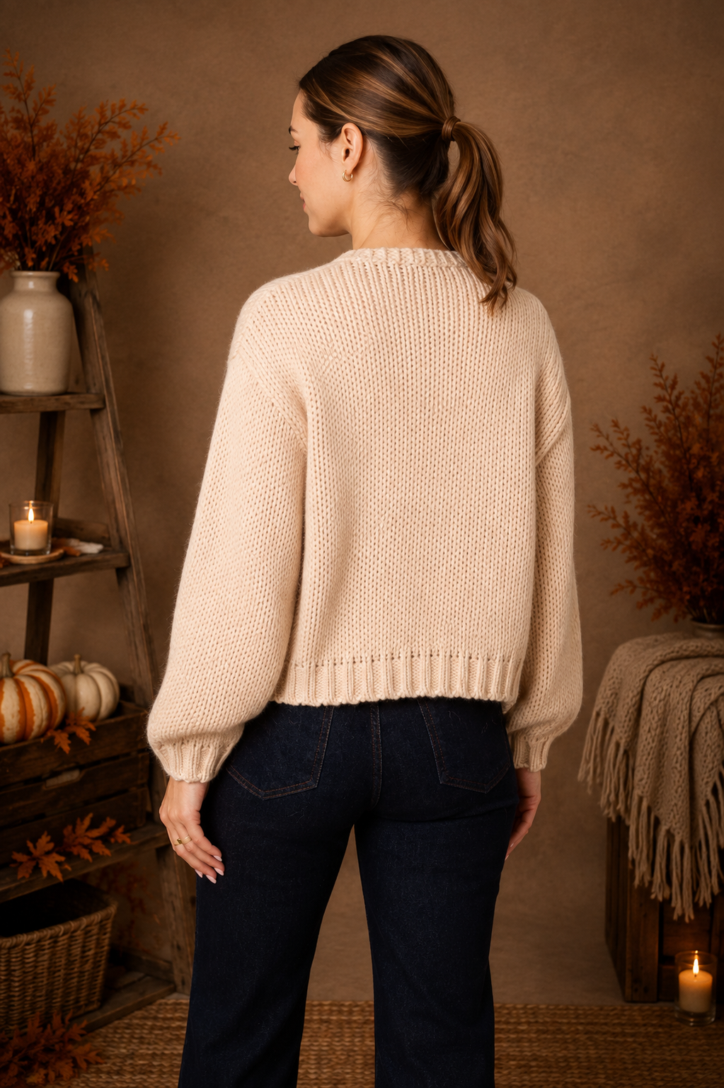 Embroidered Flower Chunky Knit Cardigan