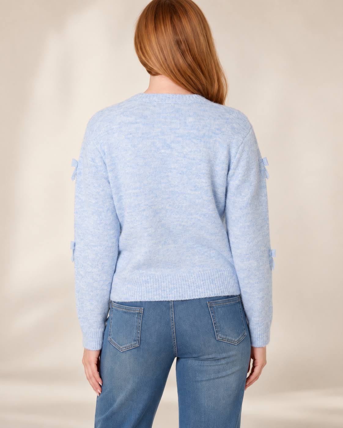 Wool Blend Bow Detail Pearl Button-Through Knit Cardigan
