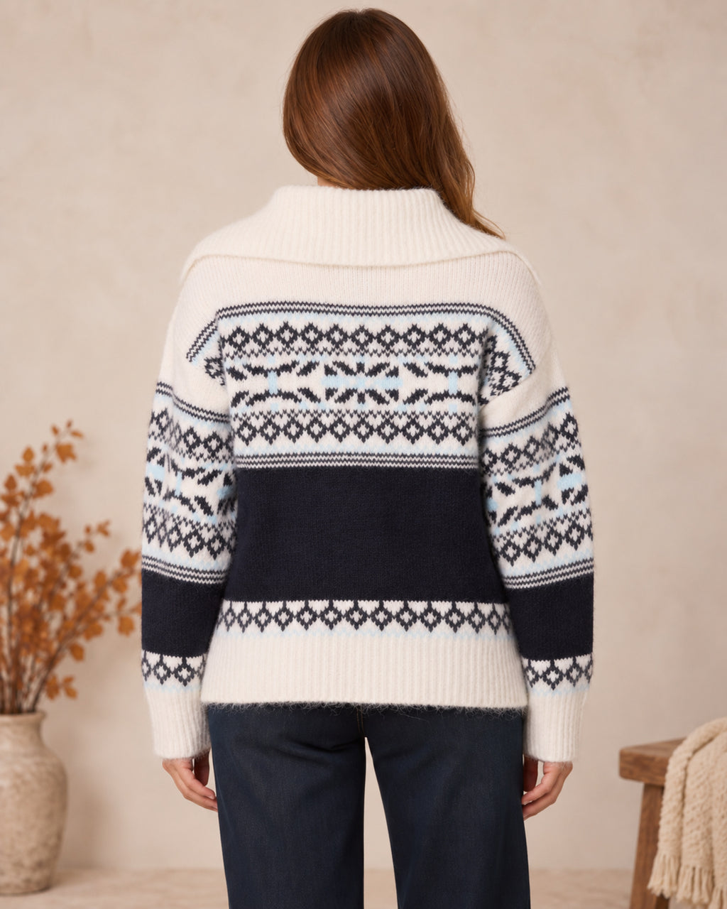 Mini Collar Striped Button Through Knit Cardigan