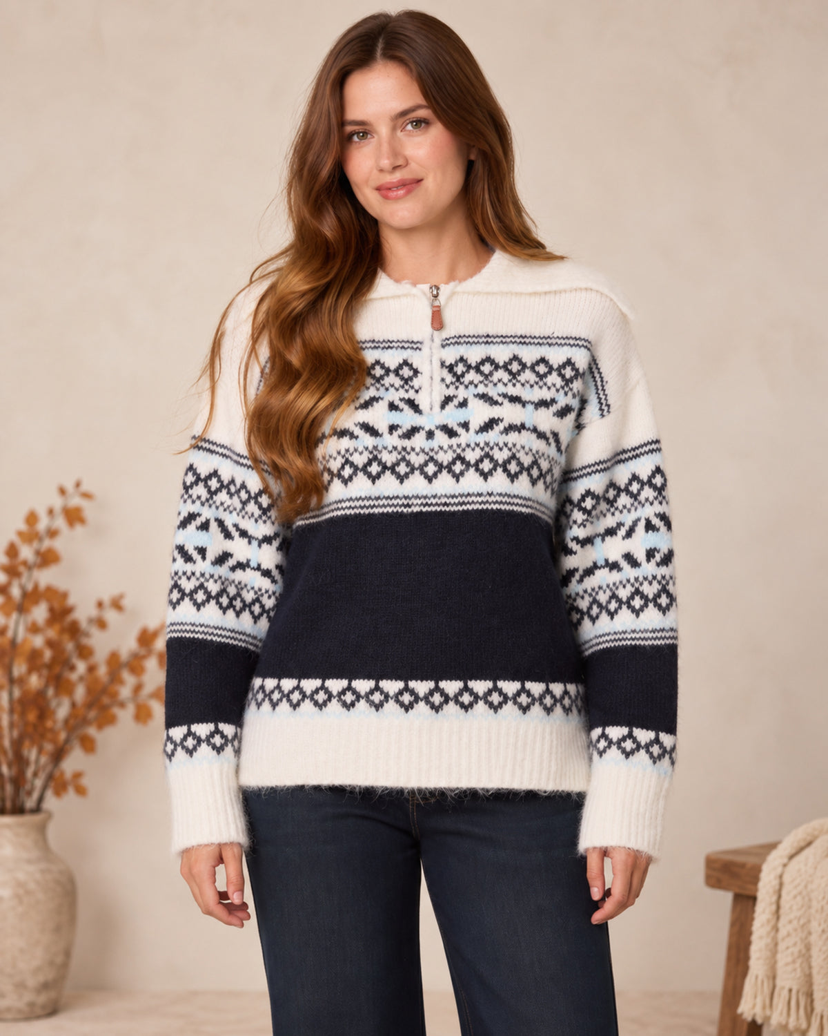 Mini Collar Striped Button Through Knit Cardigan