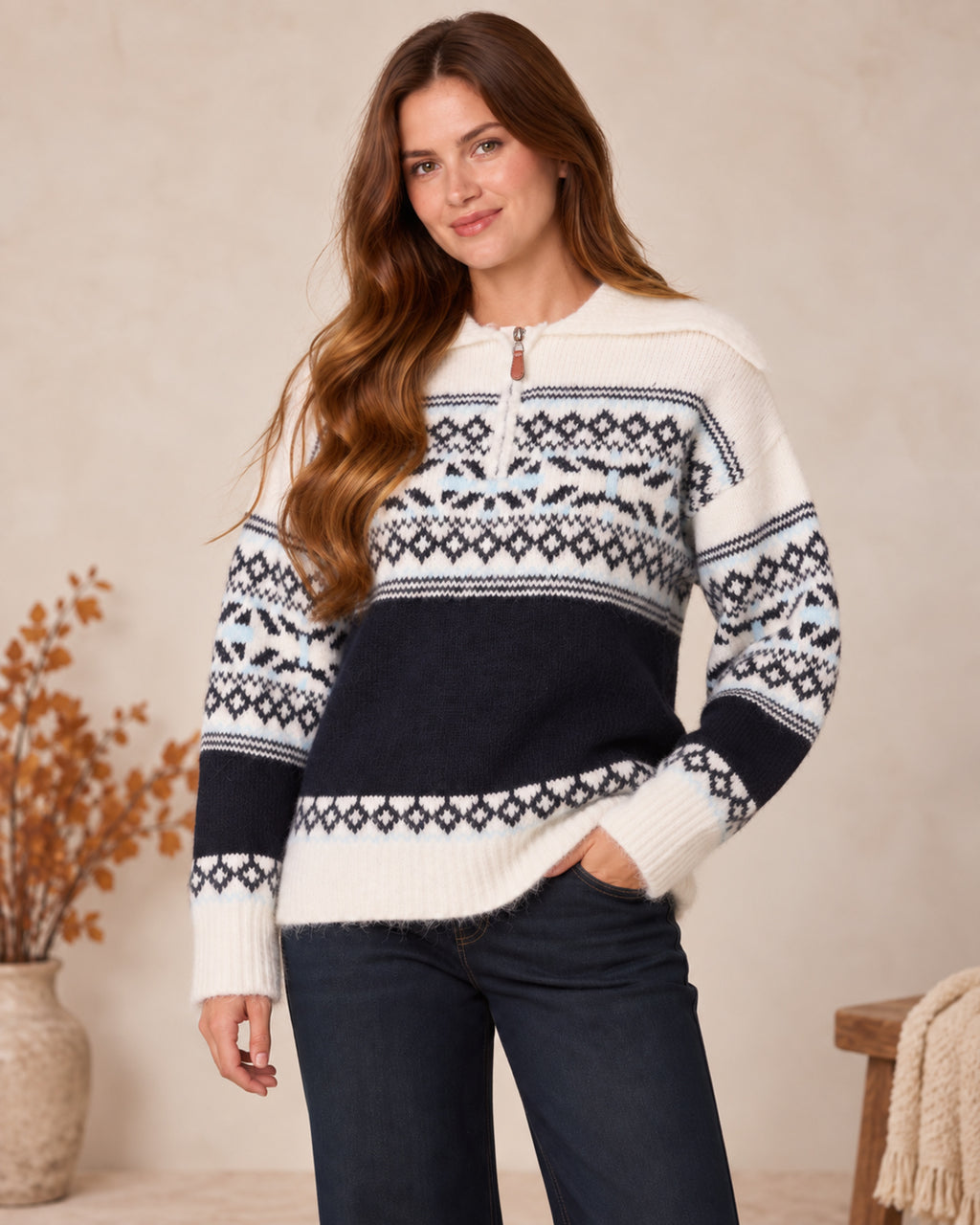 Mini Collar Striped Button Through Knit Cardigan