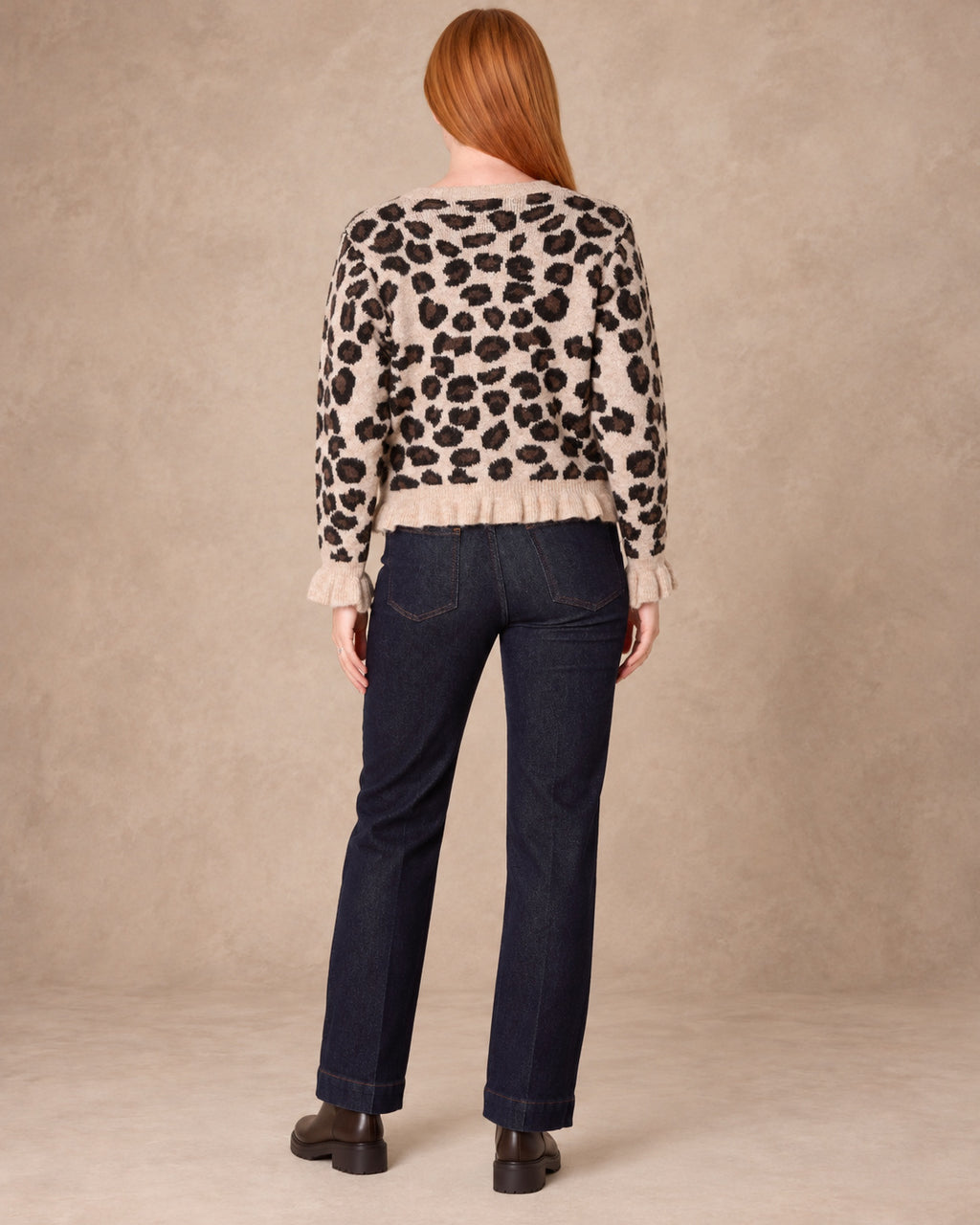 Ruffled Leopard Print Button-Through Knit Cardigan