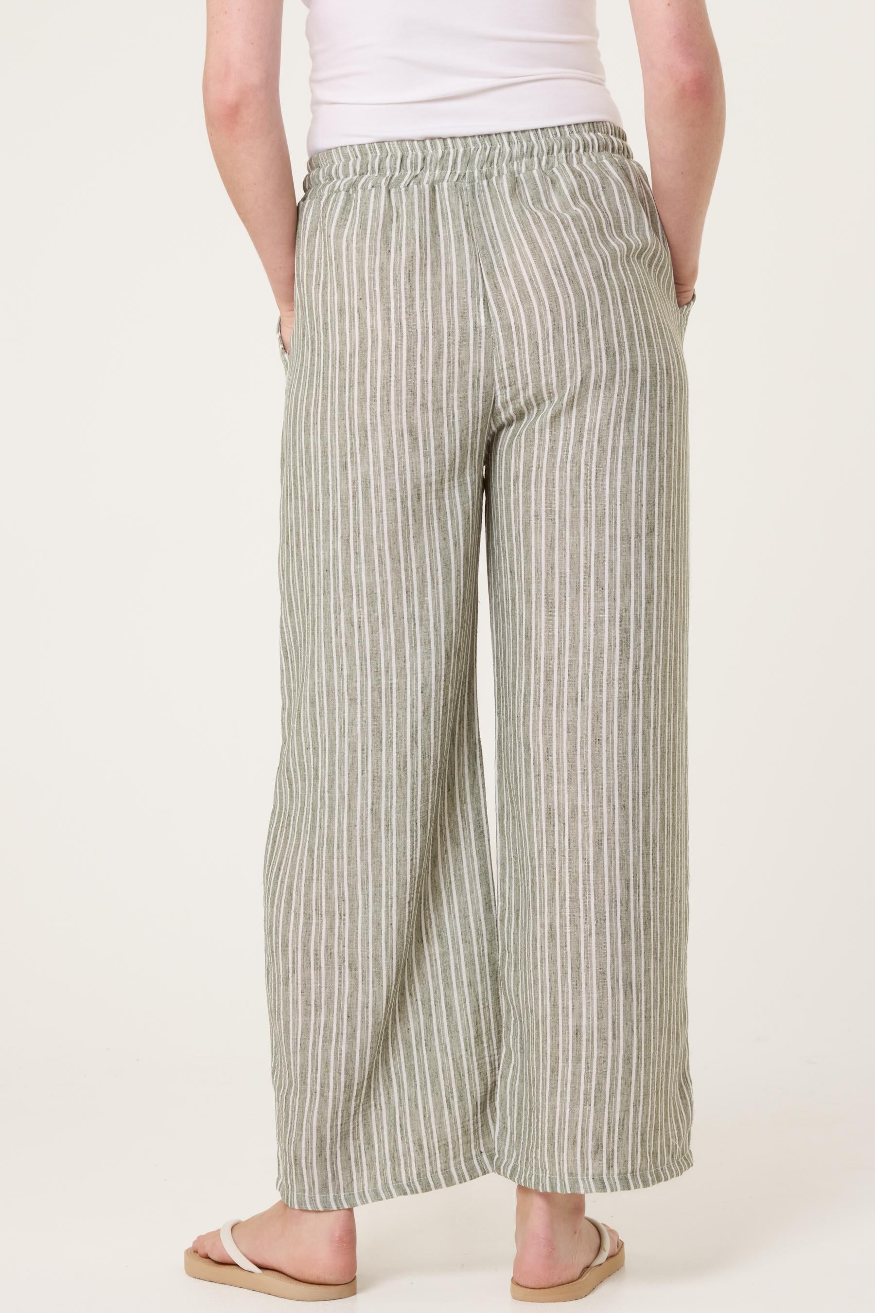 Striped Cotton Blend Wide Leg Trousers, Elastic Waist Lounge Pants
