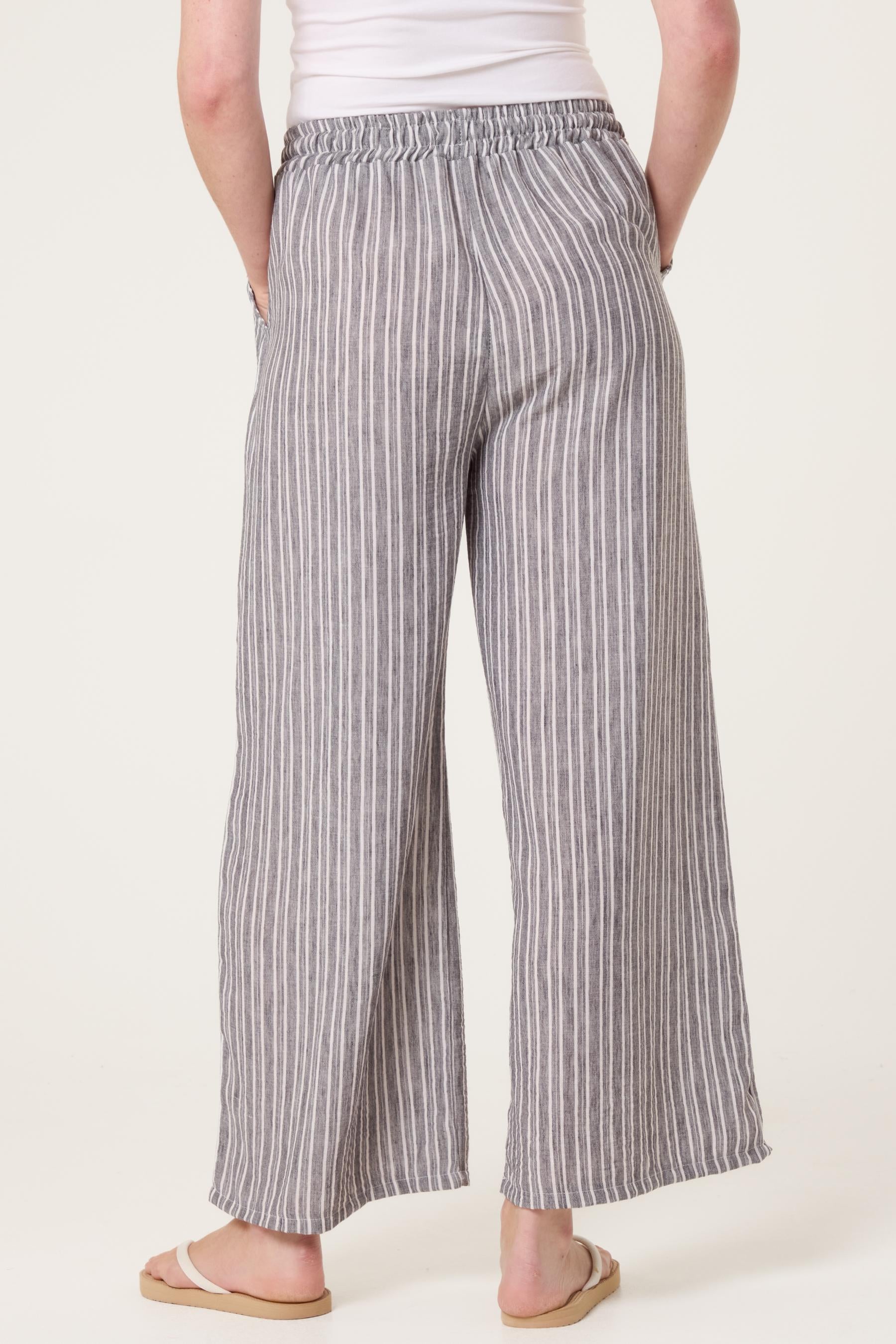 Striped Cotton Blend Wide Leg Trousers, Elastic Waist Lounge Pants