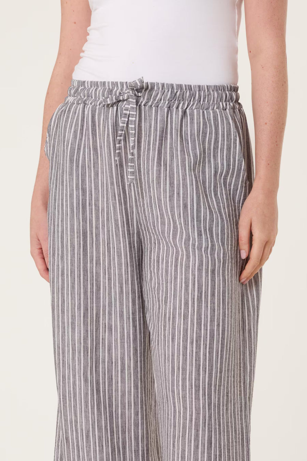 Striped Cotton Blend Wide Leg Trousers, Elastic Waist Lounge Pants