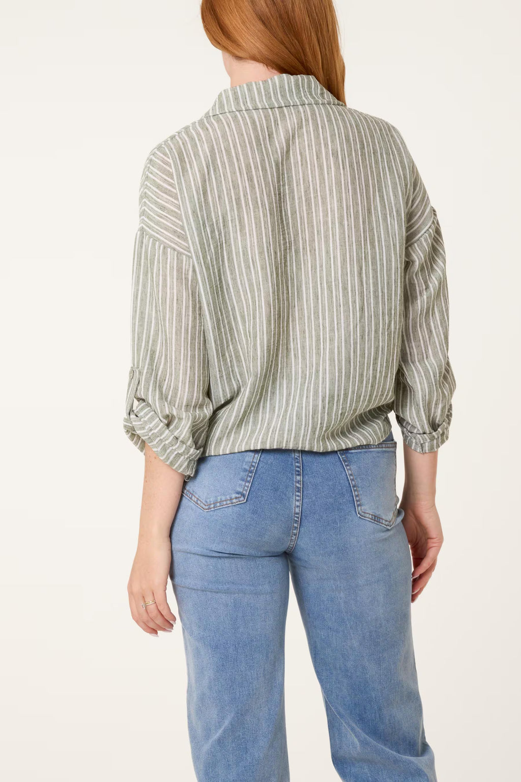 Striped Cotton Blend Front Knot Shirt, Oversized Button Down Blouse