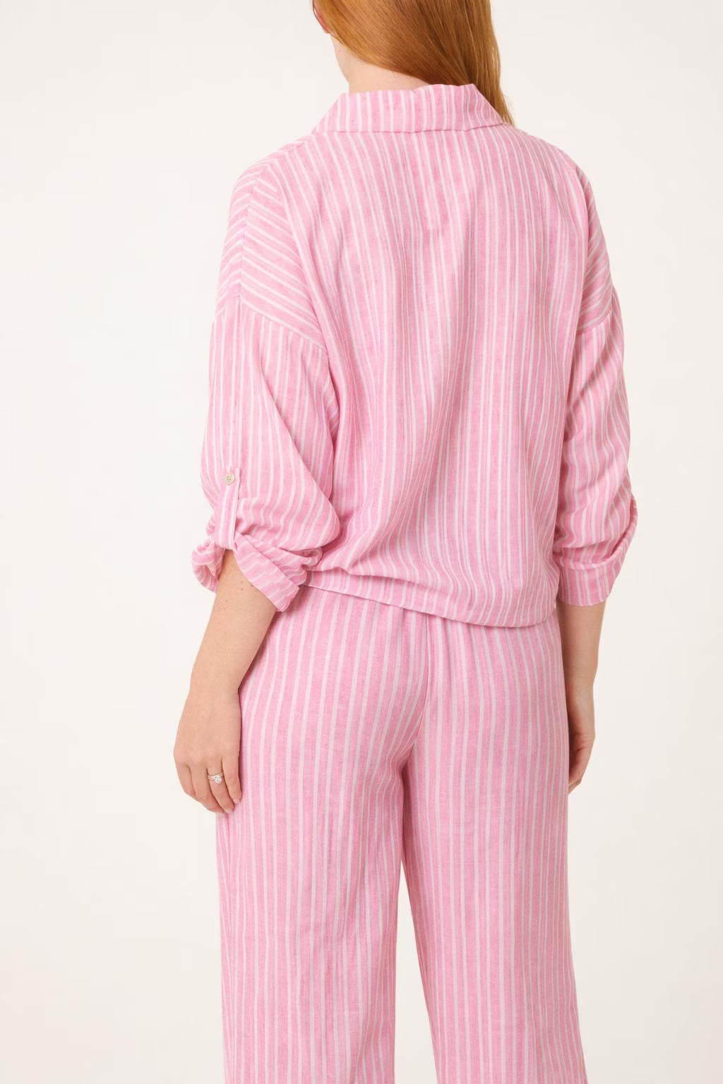 Striped Cotton Blend Front Knot Shirt, Oversized Button Down Blouse