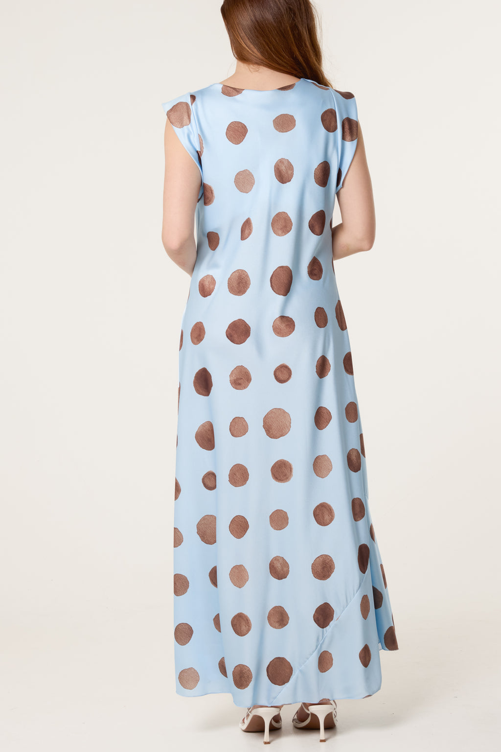Elegant Satin Polka Dot Maxi Dress for Women – Cowl Neck Sleeveless Summer Dress