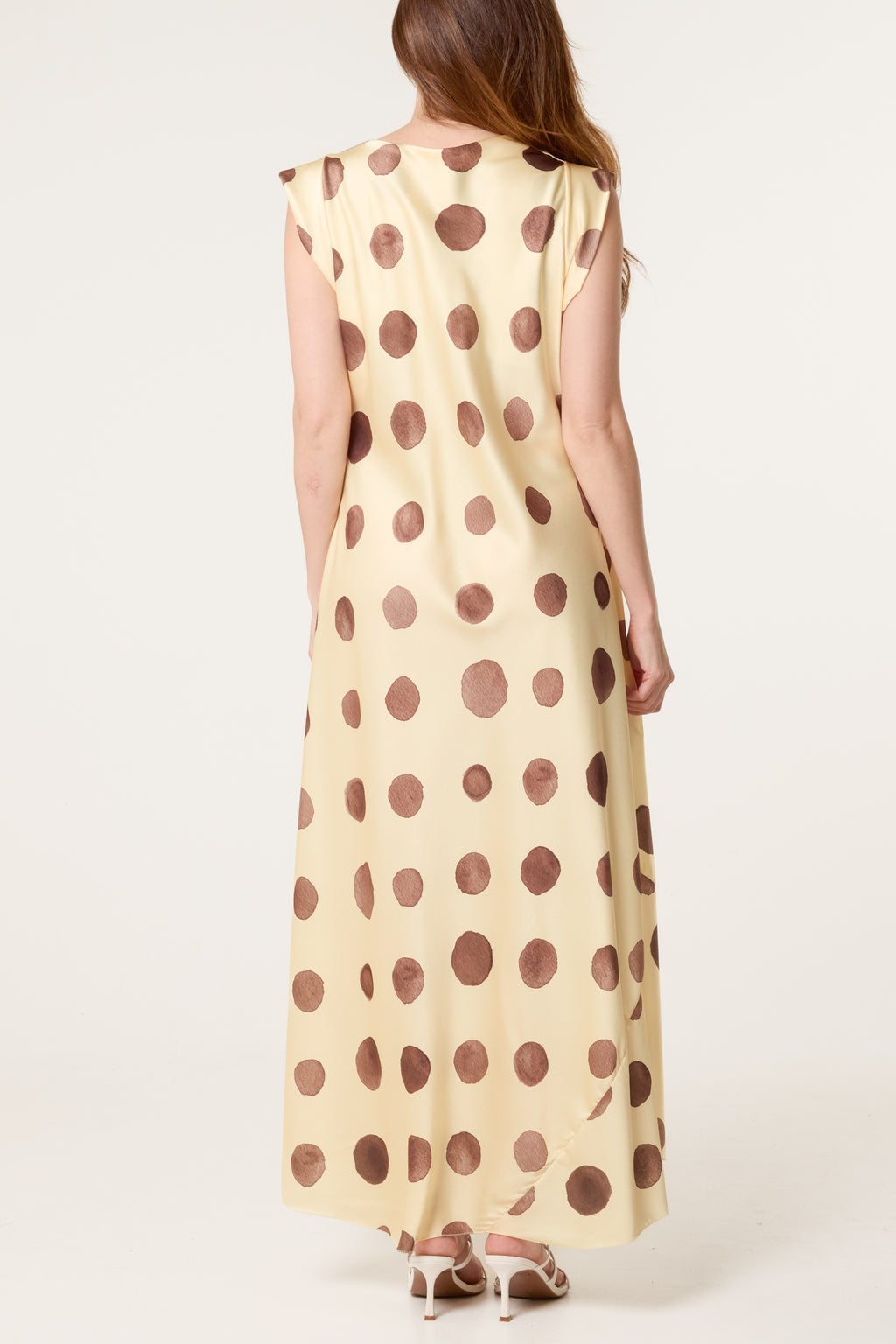 Elegant Satin Polka Dot Maxi Dress for Women – Cowl Neck Sleeveless Summer Dress