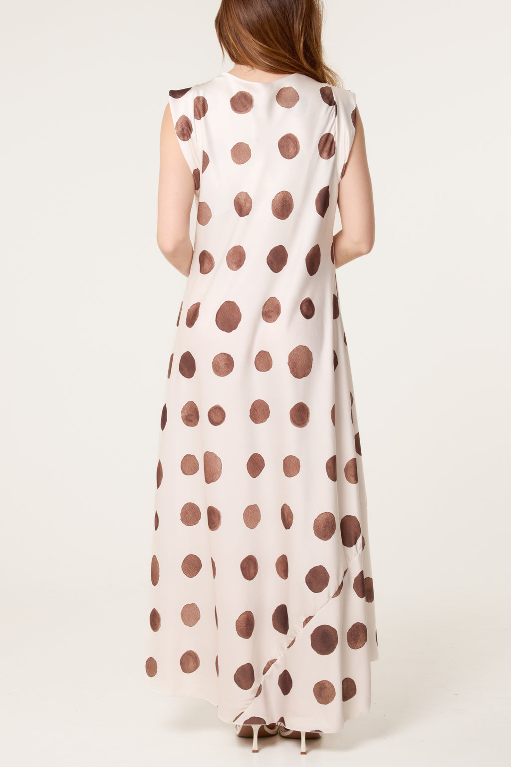 Elegant Satin Polka Dot Maxi Dress for Women – Cowl Neck Sleeveless Summer Dress